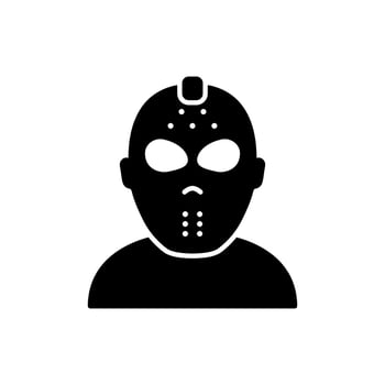 Scary Black Jason Mask for Halloween Party Silhouette Icon. Dark Hockey Helmet for Goalie Safety Glyph Pictogram. Jason Mask Symbol of 13th Friday Icon. Isolated Vector Illustration.