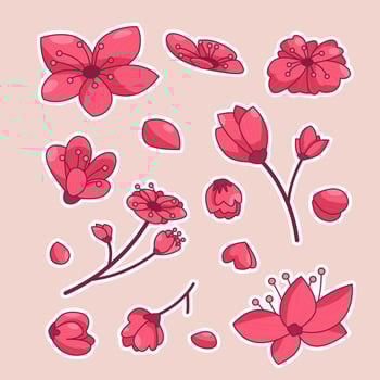 Cherry Blossom Sticker Collection vector