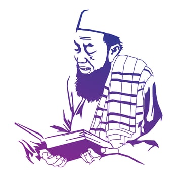 lineart vector of an old Muslim reading the quran
