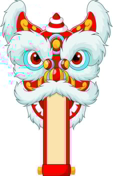 Chinese lion head dance with blank scroll vector