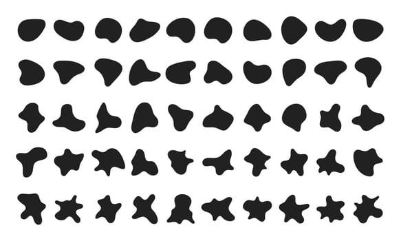 Random abstract liquid organic black irregular blotch shapes flat style design fluid vector illustration set