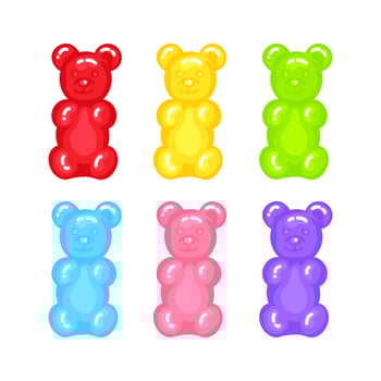 Gummy bear jelly sweet candy set with amazing flavor flat style design vector illustration.