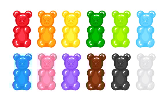Gummy bear jelly sweet candy set with amazing flavor flat style design vector illustration.