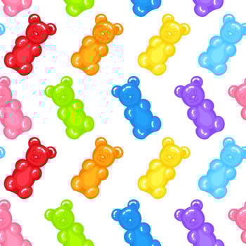 Gummy bear jelly sweet candy seamless pattern with amazing flavor flat style design vector illustration.