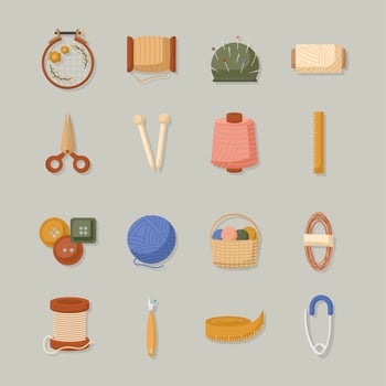 sixteen sewing items vector