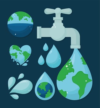 six water day icons vector