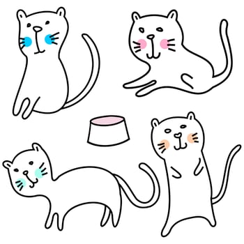 Set of funny cats. Cute hand drawn doodle kittens. Pet animal vector illustration.