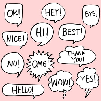 set of hand drawn comic bubble speech with text. vector