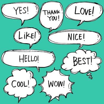 set of hand drawn comic bubble speech with text. vector