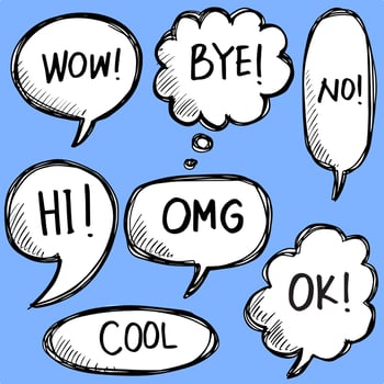 set of hand drawn comic bubble speech with text. vector