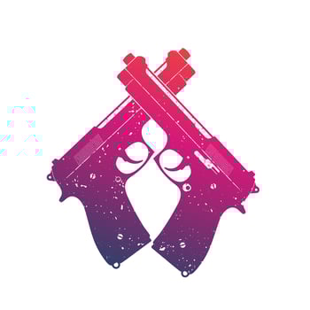 crossed modern pistols, guns over white, vector illustration