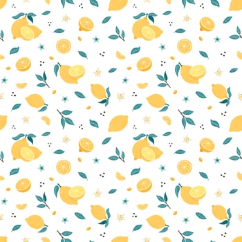 Hand Drawn Citrus background. Lemon Seamless Pattern. Yellow fruit ornament for wallpaper, wrapping paper, textile, menu, food package design and decoration vector