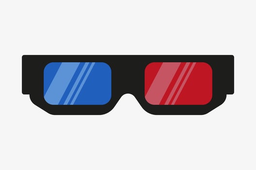 Vector illustration on 3d glasses isolated on white background. Cinema movie film watching glasses