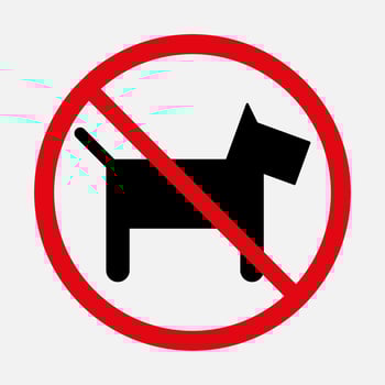 No dog icon. Vector illustration isolated on white background. No pets allowed. Prohibition sign
