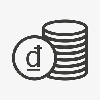 Dong icon. Money outline vector illustration. Pile of coins icon isolated on white background. Stacked cash. Vietnamese currency symbol
