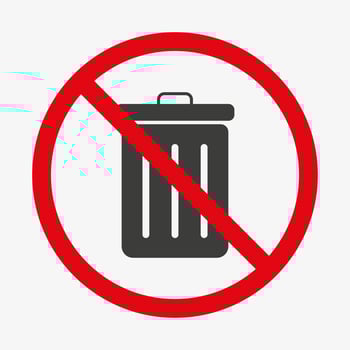 Dustbin forbidden vector icon. Trash can ban