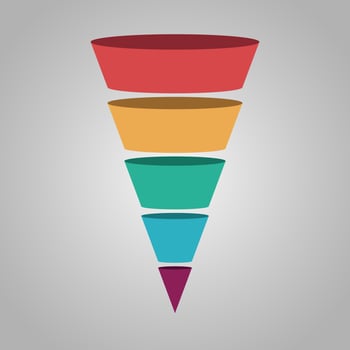 Vector illustration of five step colorful funnel diagram on gray background