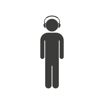 Man with headphones vector icon. Listening to music pictogram