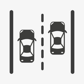 Top view cars on road vector icon isolated on white background. Traffic sign.