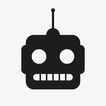 Simple black vector icon of robot head isolated on white background.