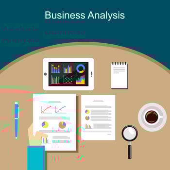 Business Person Analyzes Data Economy Statistics. vector