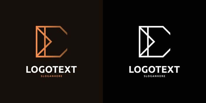 E letter golden logo abstract design on dark color background, E alphabet logo vector