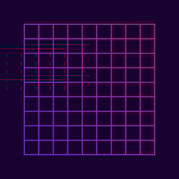 Geometric Neon Grid Pattern. Glitch Effect. Futuristic Abstract Background of Retro 80s, 90s Style. Retrowave, Synthwave, Vaporwave Background. Abstract Modern Design. Isolated Vector Illustration.