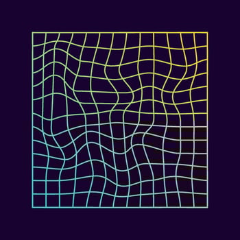 Glitch Effect. Abstract Background of Retro 80s, 90s Style. Distorted Grid Square Neon Pattern. Warp Futuristic Geometric Square Glitch. Wave Ripple Perspective Square. Isolated Vector Illustration.