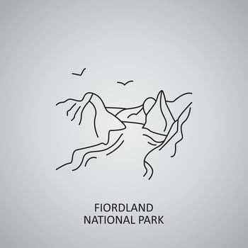 Fiordland National Park icon on grey background. New Zealand, Southland. Line icon vector