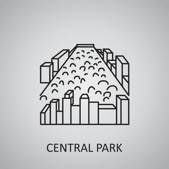 Central Park icon on grey background. USA, New York. Line icon vector