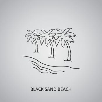 Black Sand Beach icon on grey background. USA, Hawaii. Line icon vector