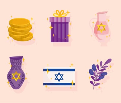 hanukkah icons collection vector