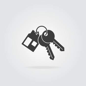 House key chain with two keys. Mortgage or rent house concept icon. Silhouette, of bunch keys. Vector