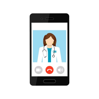 Virtual doctor on your phone. Call the doctor to get online diagnosis and prescription. Online consultation vector