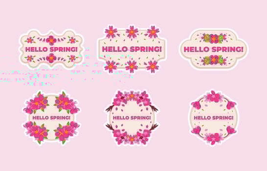 Set of Beauty Pink Cherry Blossom Sticker vector