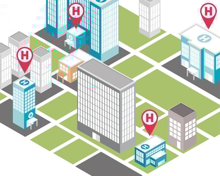 isometric city map hospitals vector