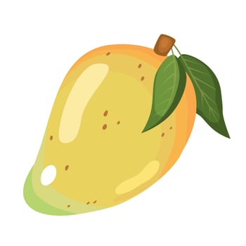 Fresh yellow mango isolated on a white background. Organic fruits. Cartoon style. Vector illustration for any design