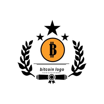 Vector illustration of Bitcoin, crypto currency, blockchain. Fits blockchain bitcoin stickers for web or print. Bitcoin logo.