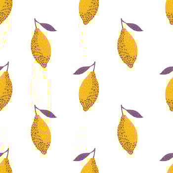 Isolated summer seamless pattern with lemon ornament. Yellow citrus fruits on white background. vector