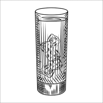 Highball glass of ice water. Glass of lemonade and ice cubes. vector