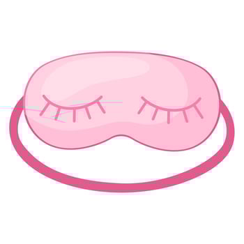 Sleep mask pink with eyelashes on white background. Face mask for sleeping human isolated in flat style vector