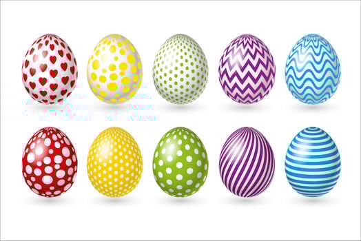 Set Easter color eggs on white background. Vector illustration. Happy Easter eggs ornament.