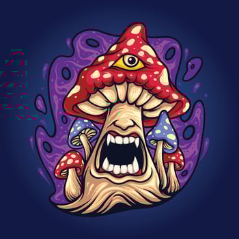 Angry psychedelic mushroom logo mascot vector