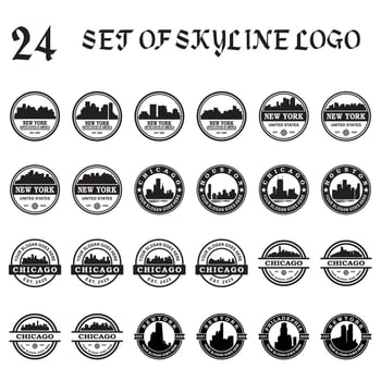 Set of skyline silhouette vector , Set of skyscraper silhouette logo