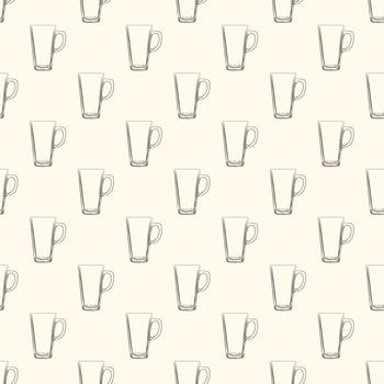 Set of Irish Coffee mugs seamless pattern. Hand drawn glassware cup backdrop. vector