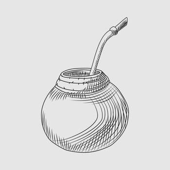 Calabash for yerba mate drink. Mate tea engraving style vector