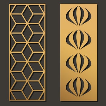 Laser cut template panels set. Die cut geometric pattern rectangle shape for metal , wooden, paper, engraving, stencil. Vector illustration design.