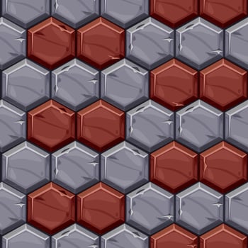 Seamless pattern of vintage stone hexagonal tiles. Textured paving background of bright geometric tiles. vector