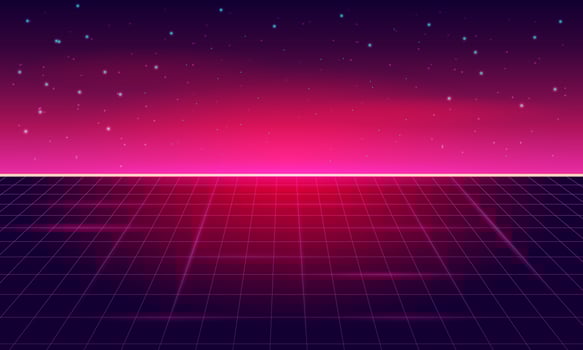 Retro Sci-Fi Background Futuristic Grid landscape , 90's . vector