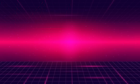 Retro Sci-Fi Background Futuristic Grid landscape , 90's . vector